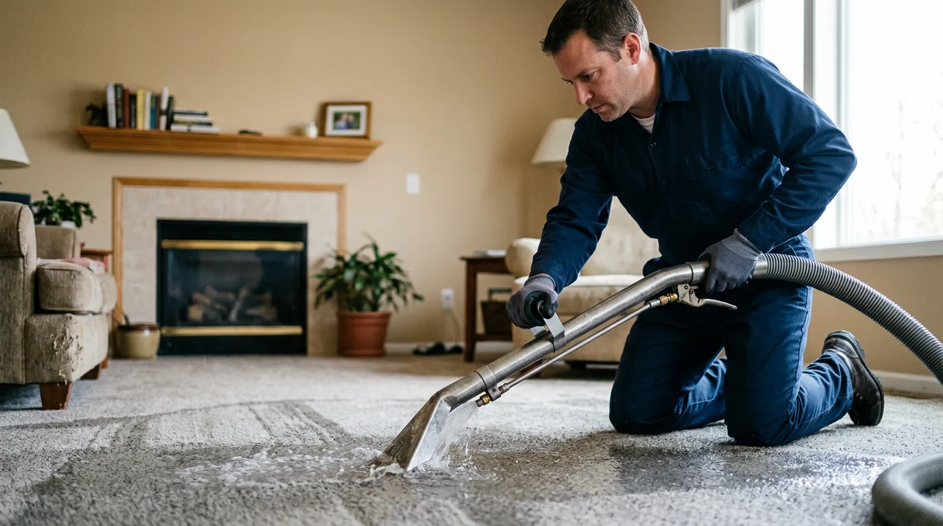 Water damage restoration technician working near Andover, KS